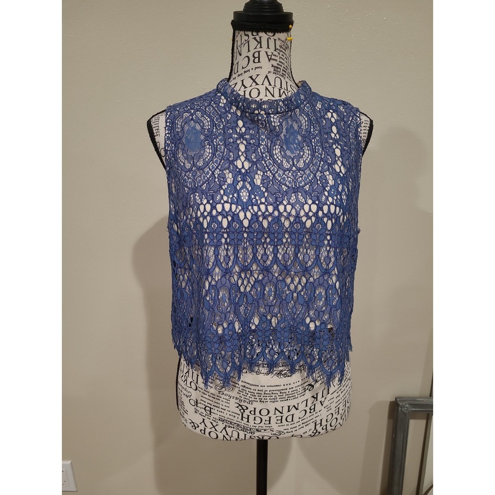 Anthropologie Seen Worn Kept‎ Lace tank blue regal dainty feminine Women SZ 8 - Picture 2 of 12